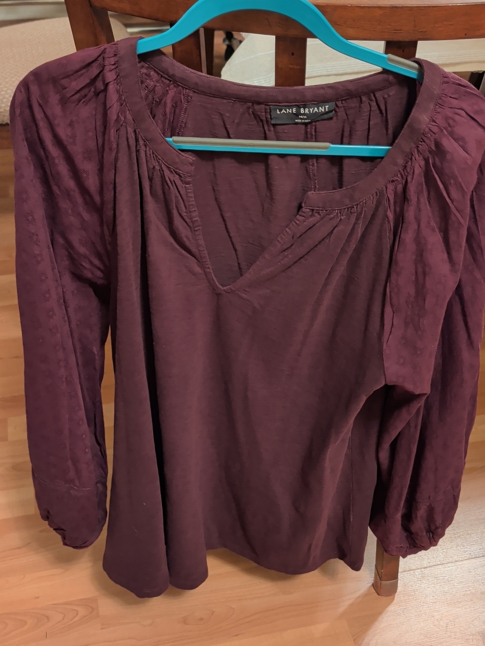 Lane Bryant Burgundy V-Neck Long Sleeve Peasant Tunic